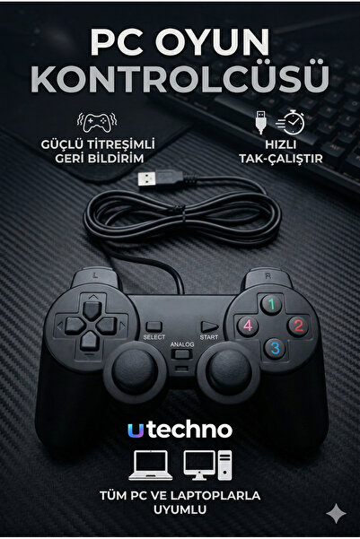utechno USB PC Oyun Kolu Gamepad Tak Çalıştır Titreşimli Gaming Controller La...