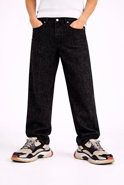 vulgariromania Men's Loose Fit Black Textured Jeans – Modern Streetwear Jeans...