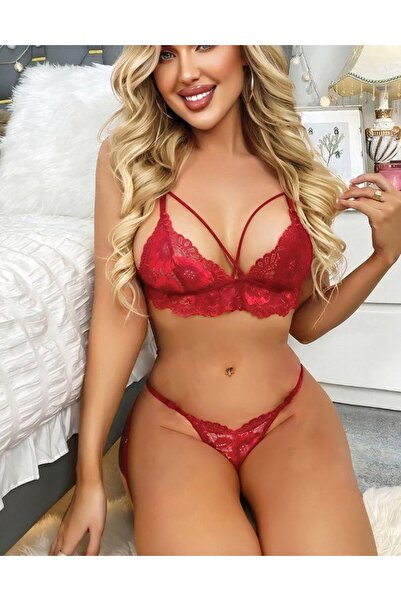 EFİL EFİL Γυναικείο κόκκινο σετ εσωρούχων Σέξι φανταχτερό νυχτικό με δαντέλα ...