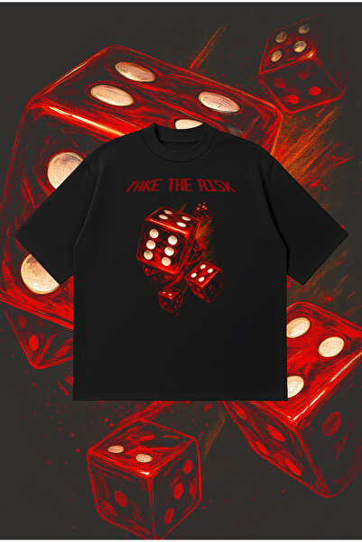 PURE POWER Red Dice Risk Oversize Boxy Fit Unisex 100% Cotton Tshirt – Printe...