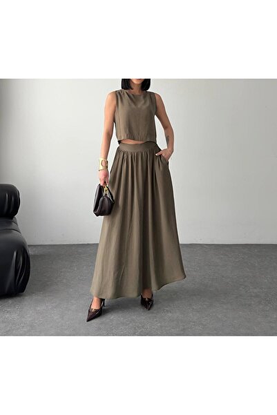 SUYA US WEAR Women's Modal Fabric Crop Blouse - High Waist Long Skirt Two-Pie...