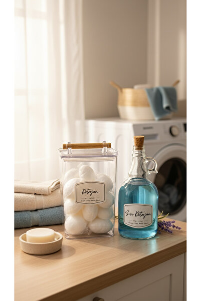 zezedesing Βάζο απορρυπαντικού με ξύλινη λαβή και καπάκι 2000ML + Μπουκάλι υγ...