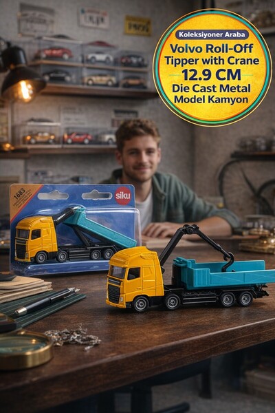 TOYFEST Siku Volvo FH Vinçli Kancalı Damperli Kamyon Model Metal Oyuncak İş M...