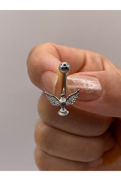 kurukafagift Çelik Göbek Piercing Zirkon Taşlı Güvercin Figürlü