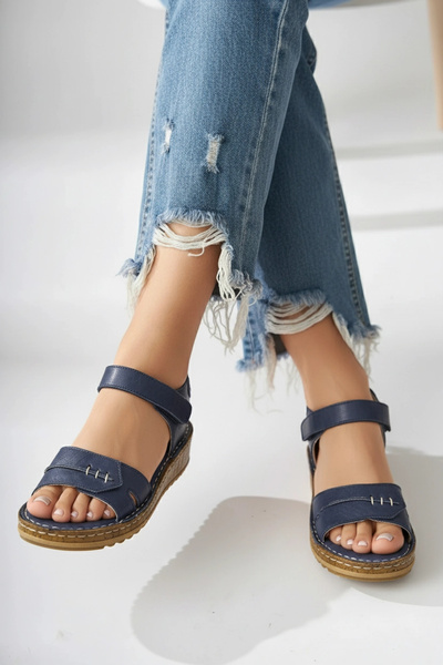 Lively Stylish Agna Women's Genuine Leather Comfortable Cork Sole Adjustable ...