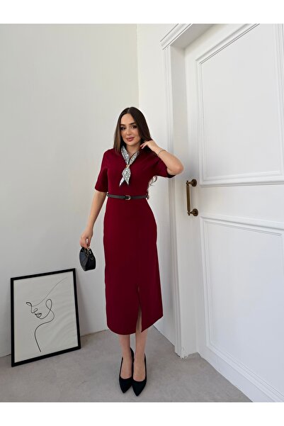 Füme Rochie midi cu curea și eșarfă