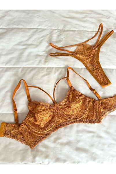 Feruzdesign İva Orange Underwire Bra Set