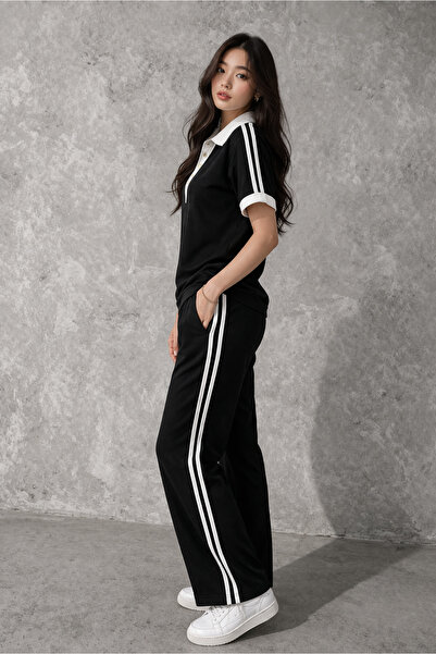 Velista Polo Collar Striped Modal Tracksuit Set