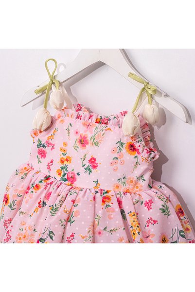 Cumino Girl's Tulip Strap Detailed Lined Dress