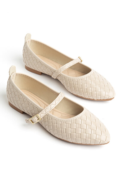 YUUN Beka Beige Knitted Patterned Women's Ballet Flats