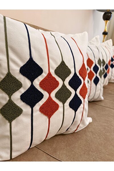 montanahome Punch Embroidered Modern Geometric Patterned 4-Piece Throw Pillow...