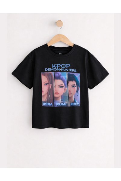 Little Aden Girl's Kpop Demon Hunters Printed 100% Cotton Oversize Summer T-Shirt