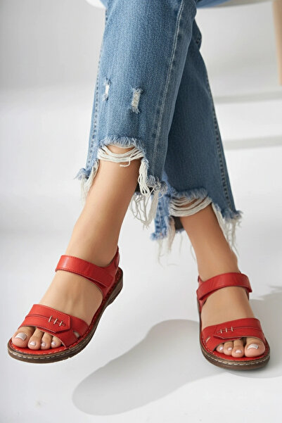 Lively Stylish Agna Women's Genuine Leather Comfortable Cork Sole Adjustable ...