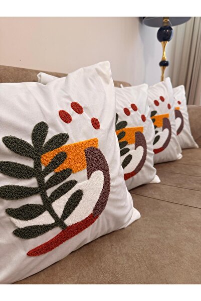 montanahome Punch Embroidered Modern Abstract Patterned 4-Piece Decorative Th...