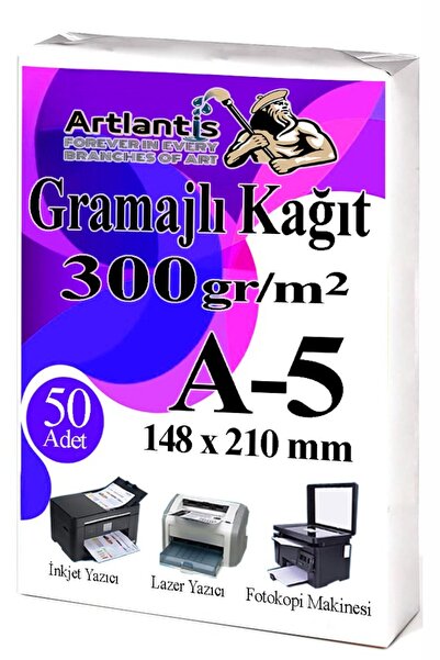 Artlantis A5 Gramajlı Fotokopi Kağıdı 50 Adet 300 gr Sertifika Kağıdı Kalın K...