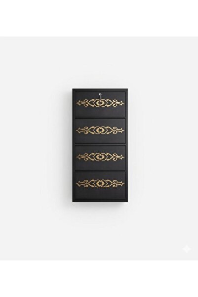 KARLI 4'LÜ KİLİTLİ ANTRASİT GOLD DESENLİ METAL AYAKKABILIK