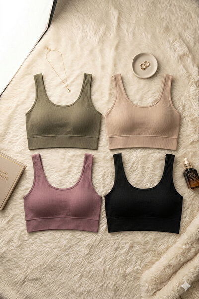 Loule Women's 4-Pack Gathered Ribbed & Padded Camisole Bustier - Thick Strapp...