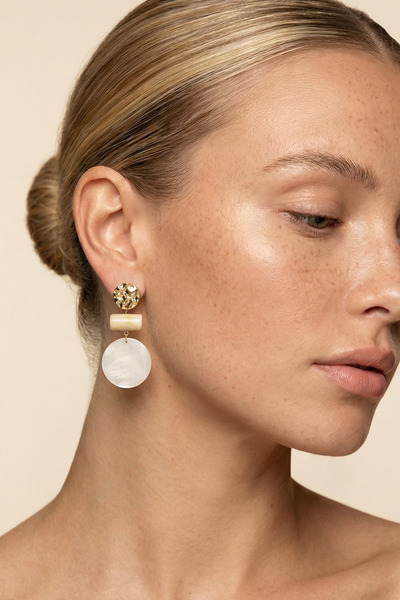 SAVAYA Women's Cream Brown Color Bohemian Hoop Earrings Zara Model