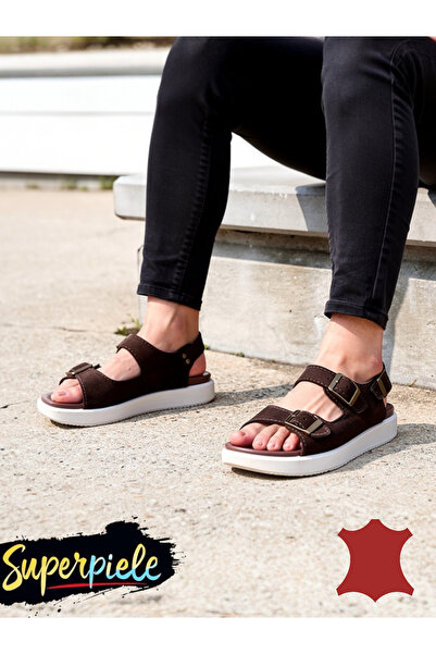 ANGEL BLUE Γυναικεία σανδάλια από γνήσιο δέρμα σουέτ με ρυθμιζόμενες αγκράφες