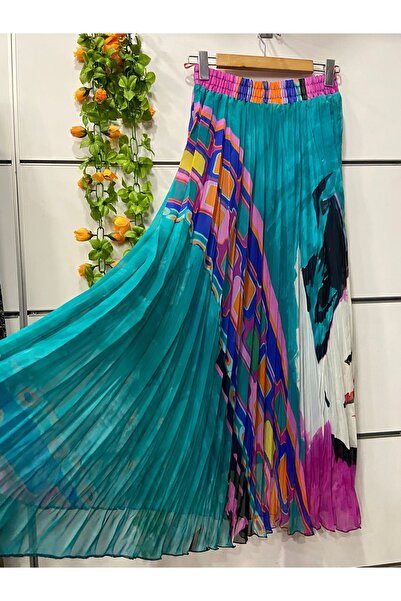 edu collection Patterned Chiffon Bohe Bell Skirt with Lining