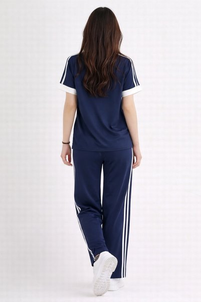 Velista Women's Modal Fabric Polo Collar Stripe Detailed Soft Textured Tracksuit Set