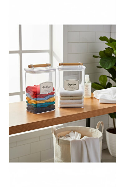 zezedesing Δοχείο αποθήκευσης βάζου με ξύλινη λαβή και καπάκι, έγχρωμο και λε...