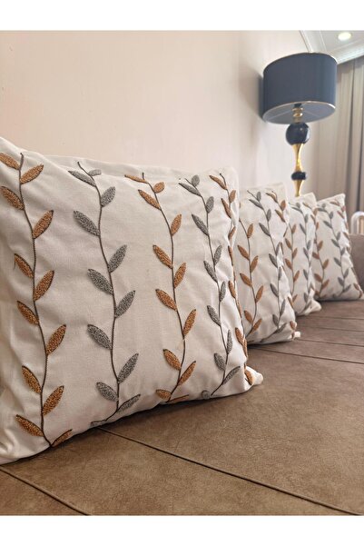 montanahome غطاء وسادة زخرفي مكون من 4 قطع بنمط مطرز بالزهور والأوراق