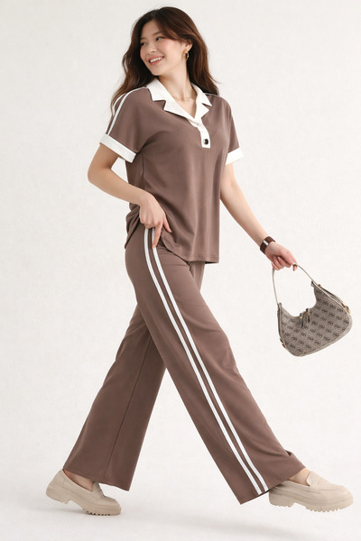 CyRo Polo Collar Striped Short Sleeve Tracksuit Set