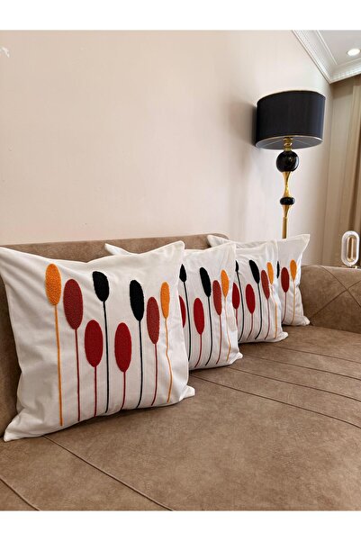 montanahome غطاء وسادة مزخرف بنمط مخطط عصري مطرز بالخرز، مكون من 4 قطع