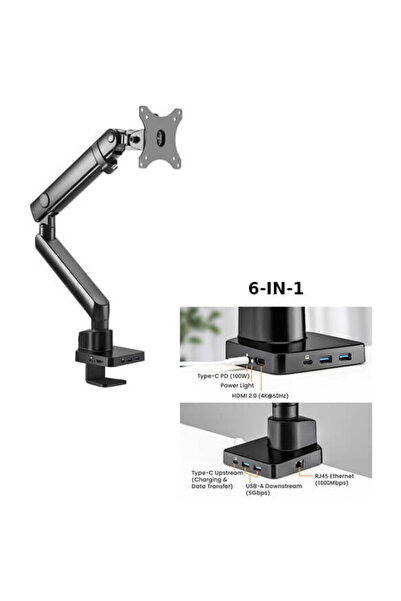 blackmount Tabletop monitor stand with 6-in-1 docking station, MNT20, 17"-32"...