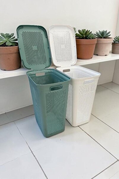 nar sokağı 90 Litre Kapaklı Dekoratif İki Bölmeli Kirli Çamaşır Sepeti