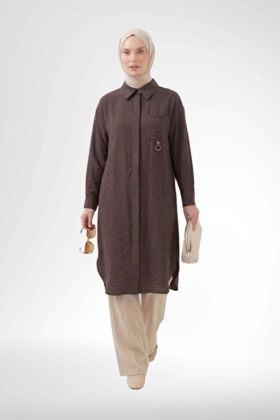 Armine TREND Pocket Buckle Detailed Long Tunic Brown 26Yt419