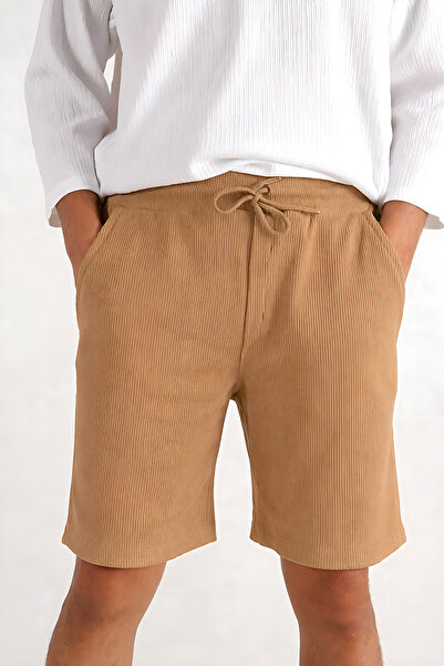 beuivo Men's Brown Ottoman Corduroy Regular Comfortable Fit Shorts with Pocke...
