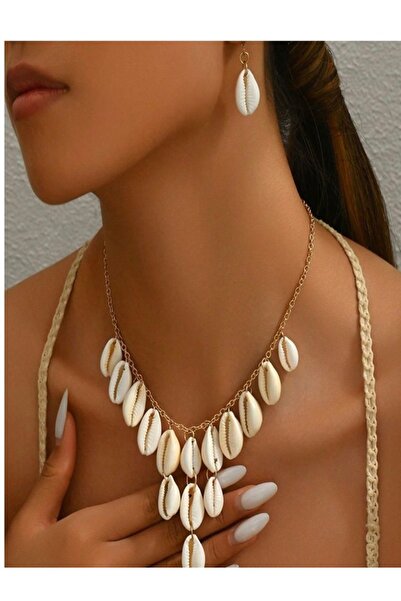 euro click Sea Shell Detailed Gold Necklace & Earring Set