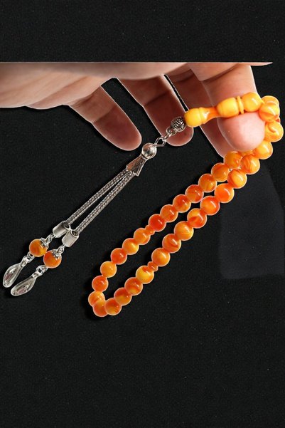 Atolyezone Certified Globe Cut, Skillfully Crafted, Crimped Fire Amber Prayer Beads
