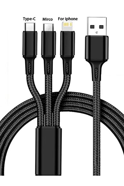 MOBİL GO Realme Uyumlu Typce Usb Hızlı Şarj Çoklu Hızlı Şarj Kablosu 3in1 Siy...