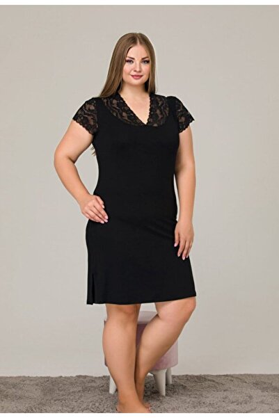 by İGP Black Lace Women's Short Sleeve Plus Size Dress Tunic Nightgown