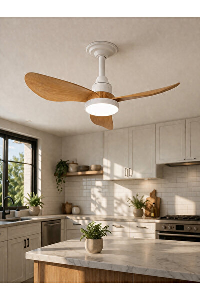 MARS CONCEPT Ahşap Görünümlü LED Tavan Vantilatörü | Sessiz Motor, 3 Hız Ayar...