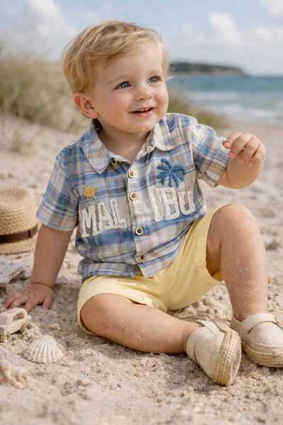 krm kerem bebe Palm Tree Patterned Cotton Shirt and Muslin Shorts Baby Boy Tw...