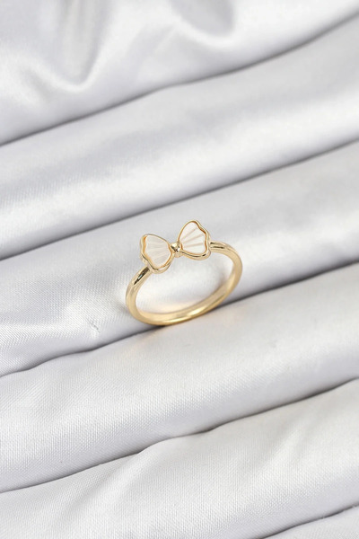 Marsilyan Nvdn- İetaks ™   Brass Gold Color Bow Model Women's Ring Iegrs-Nvdn1