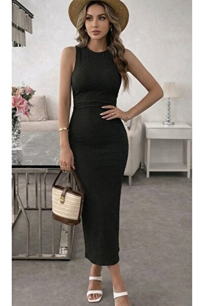 Simala Women's Strappy Crew Neck Gathered Waist Long Wrap Dress
