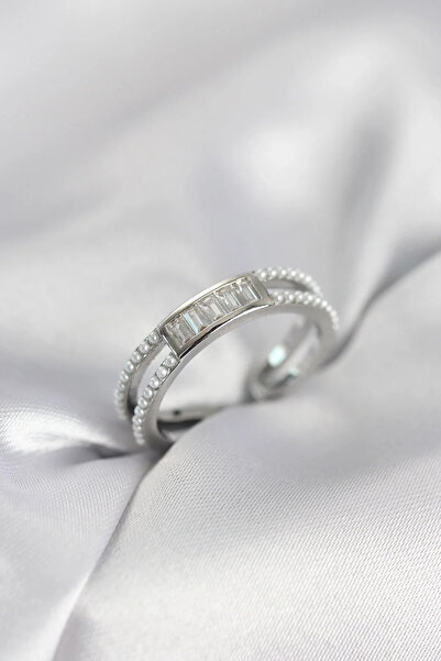 Marsilyan Nvdn- İetaks ™   Baget Zircon Stone Silver Color Pearl Women's Ring...