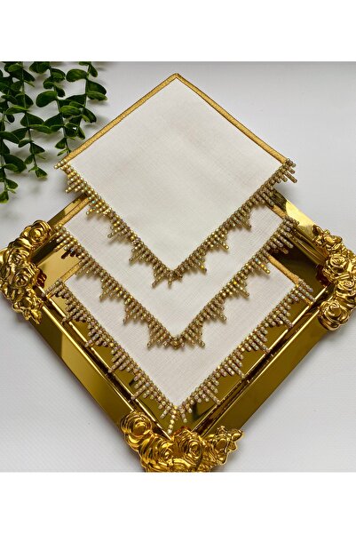 ELÇİÇEK HOME Sunum Peçete,Kokteyl Peçete,Kahve Yanı Sunum Peçete (Gold) 3 Adet