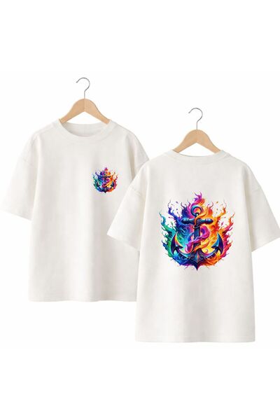 playwear Color Anchor Printed 100% Cotton Oversize Loose Regular Fit Crew Nec...