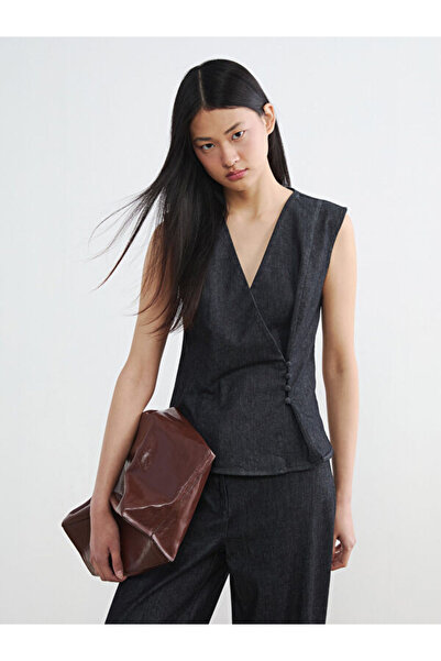 LC Waikiki Rmz Gi̇yi̇m Farkiyla Double-Breasted Roba Collar Women's Jean Vest