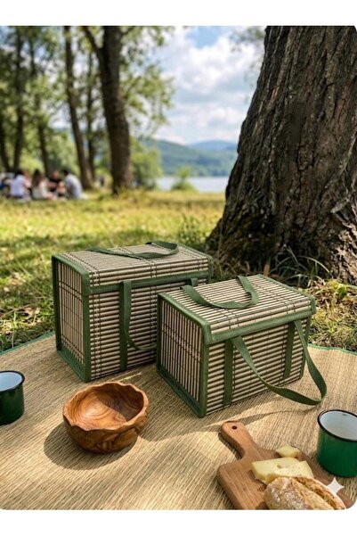 HÜCO BAZAAR 2'li Hasır Çok Amaçlı Piknik Plaj Taşıma Düzenleyici Organizer Sa...