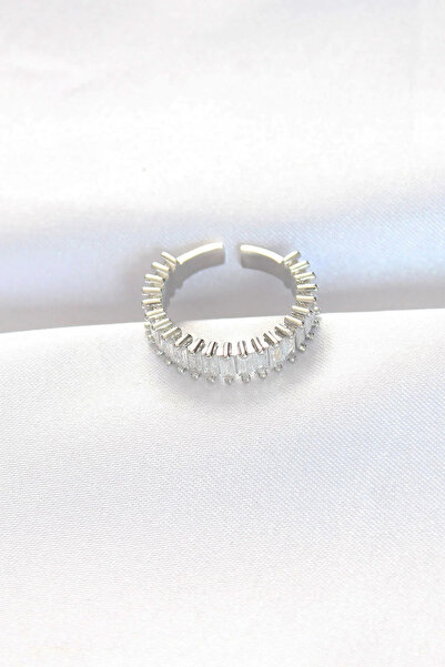 Marsilyan Nvdn- İetaks ™   Row Baguette Stone Silver Color Adjustable Ring Ie...