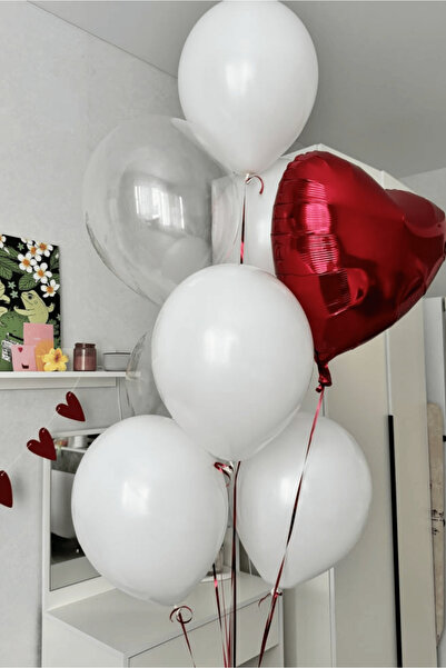Bunloon Red Heart Foil Balloon Set of 10 White Transparent Party Decorations