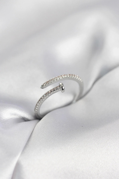 Marsilyan Nvdn- İetaks ™   Nail Model Zircon Stone Silver Color Women's Ring ...