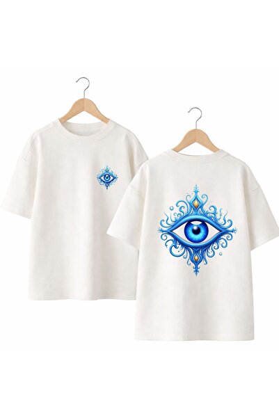 playwear Blue Eye Print 100% Cotton Oversized Loose Regular Fit Crew Neck T-S...